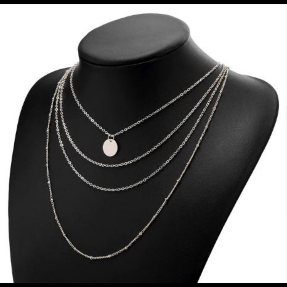 Boutique Multi-layered Coin Necklace Simple Style Silver Color - Picture 2 of 5
